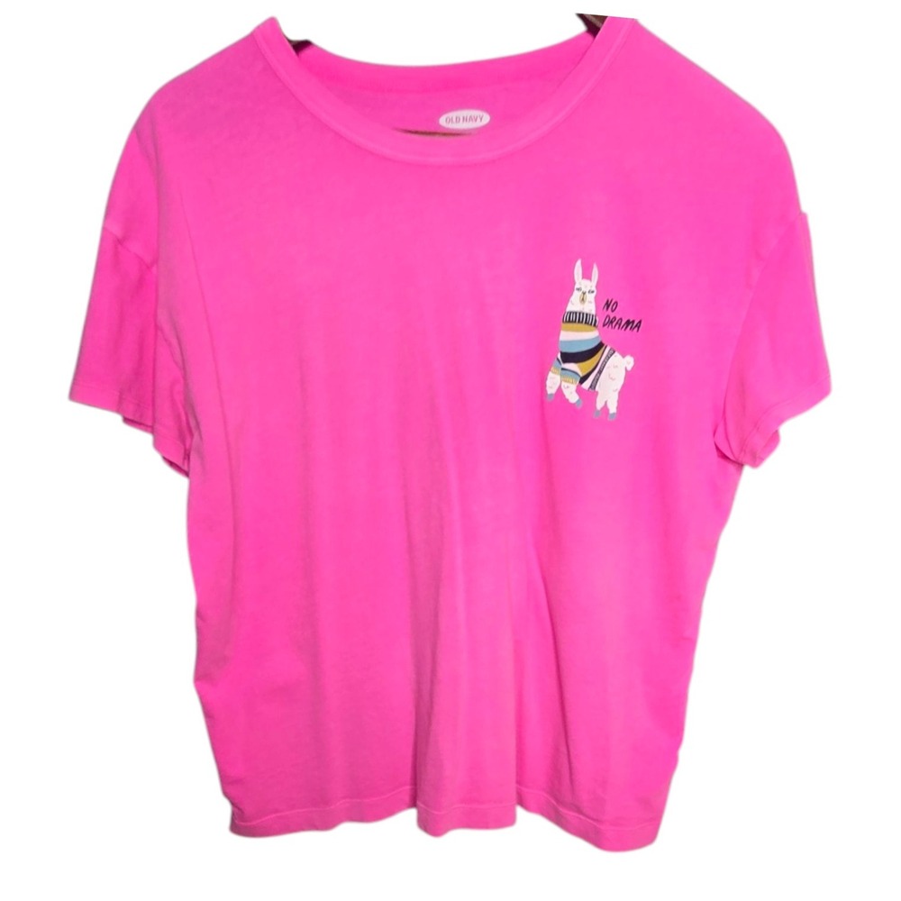 Old Navy The Easy Tee No Drama‎ Llama Graphic Crew Neck Short Sleeve Top Pink M